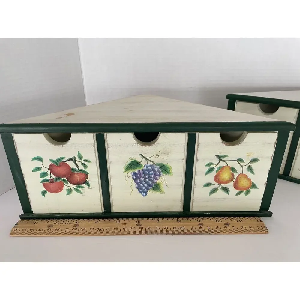 Princess House Fruit Vine Corner Wood Drawers Counter/ Wall w/2 Single Drawers